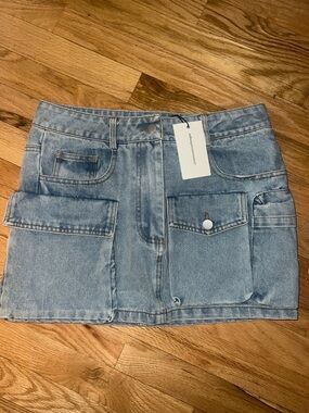 Light Wash Denim Mini Skirt with Utility Pockets